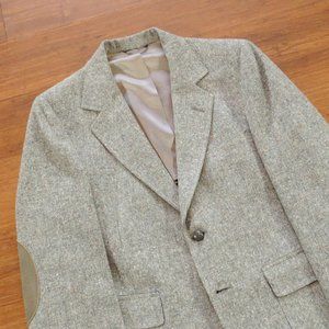 Vintage Barleycorn Tweed Sport Coat Elbow Patch Gray Size 40S USA Made
